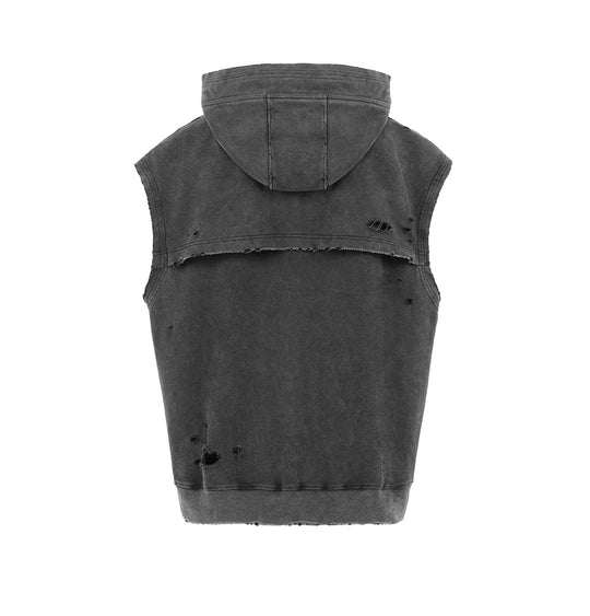 UNDERWATER Destruction Faded Spliced Sleeveless Hoodie