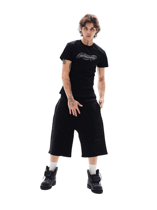 KARMANISTIC All Over Rhinestone Baggy Sweat Shorts | Face 3 Face