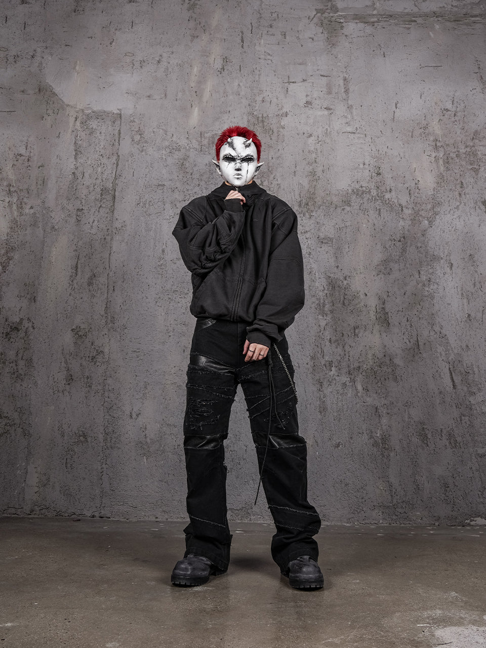 UNDERWATER Aged Silhouette Shirred Biker Armor Zip-Up Hoodie | Face 3 Face