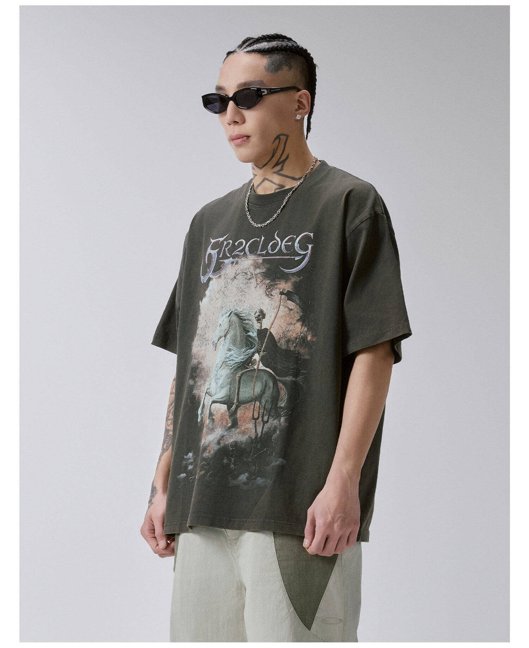 F2CE Skull War Horse Graphic Washed Distressed Short Sleeve Tee | Face 3 Face