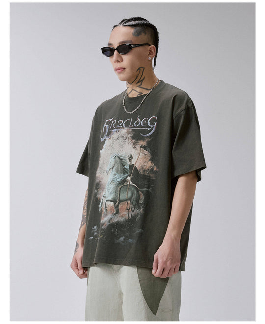 F2CE Skull War Horse Graphic Washed Distressed Short Sleeve Tee | Face 3 Face
