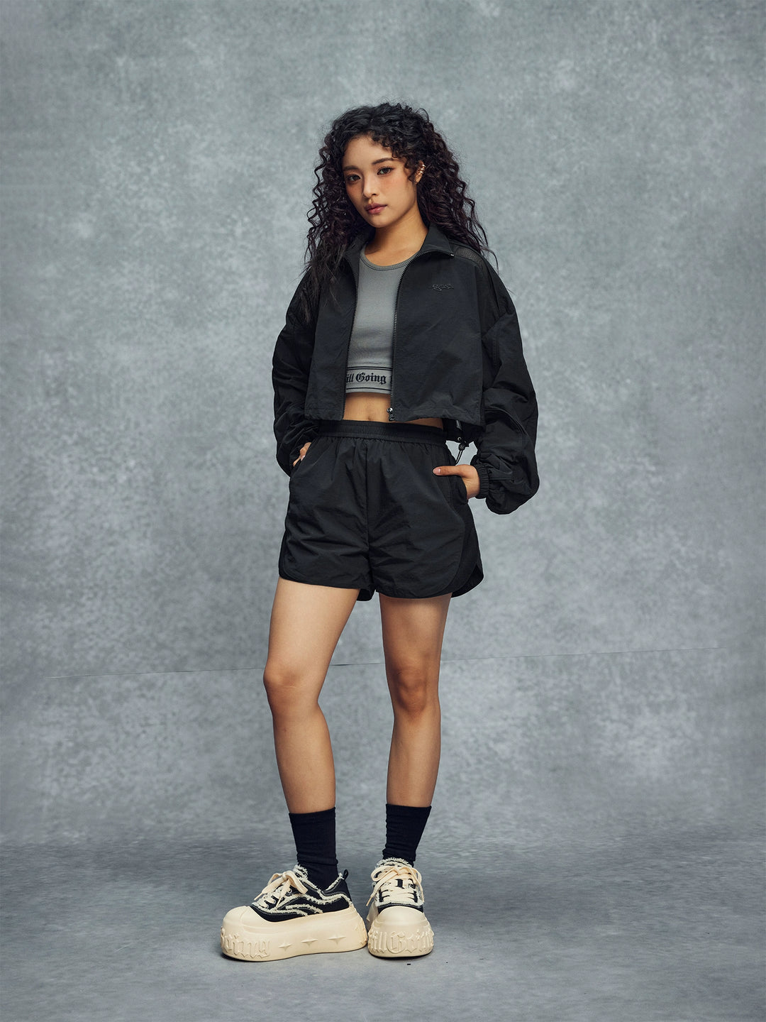 1807 Mesh Patchwork Cropped Track Jacket | Face 3 Face