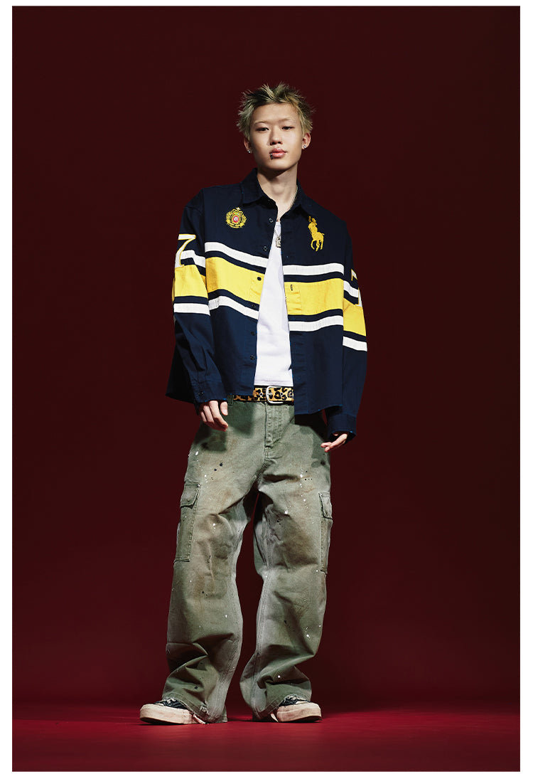 Remedy 3D Embroidered Striped Long Sleeve Shirt | Face 3 Face