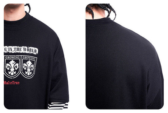F3F Select Layered Stripe Long Sleeve Waffle Tee | Face 3 Face