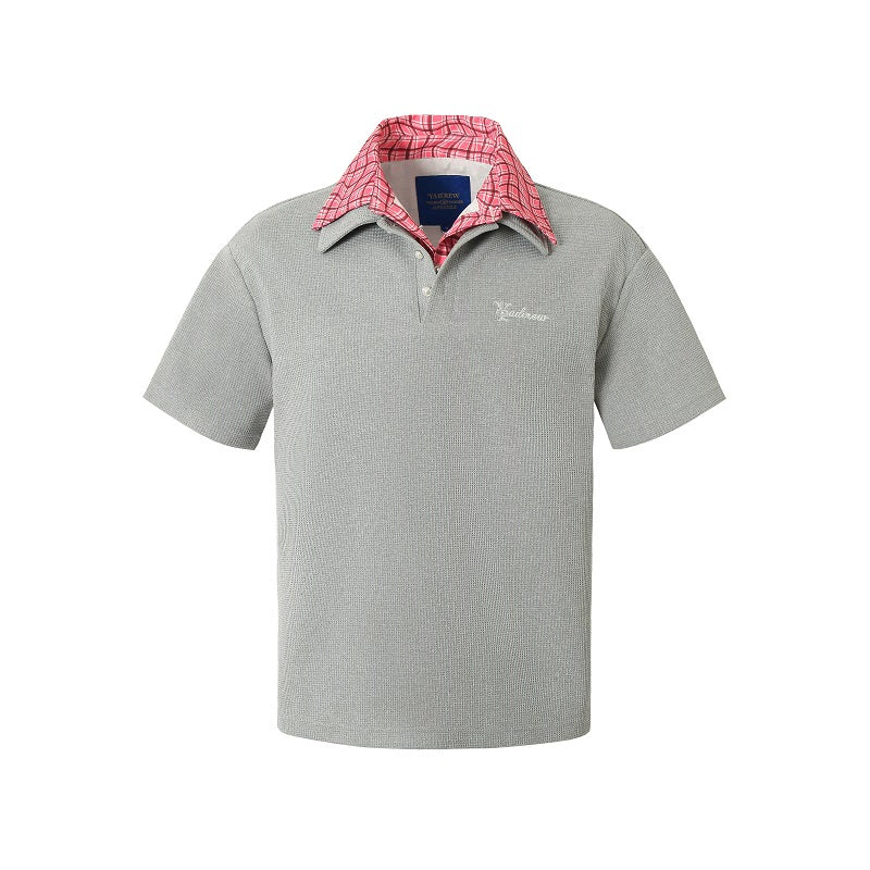 YADcrew Double Collar Layered Twisted Plaid Polo | Face 3 Face