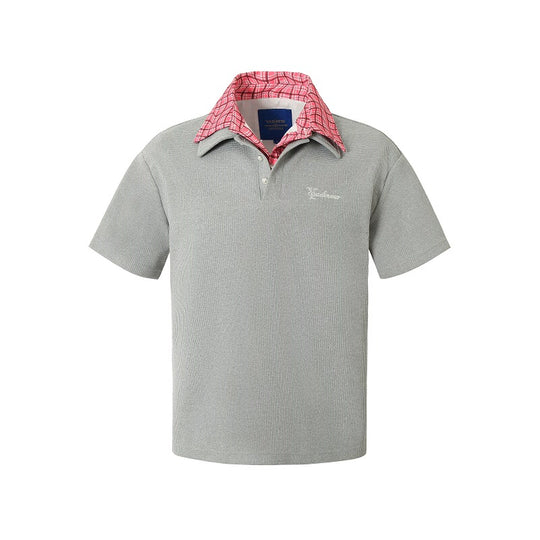 YADcrew Double Collar Layered Twisted Plaid Polo | Face 3 Face
