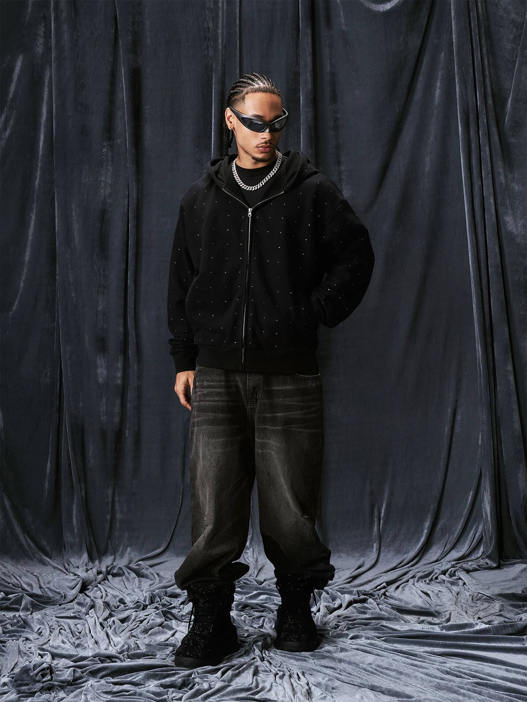 1807 Rhinestone Embellished Zip Up Hoodie | Face 3 Face