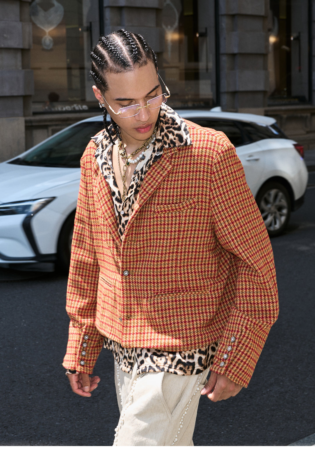 STEEPC Houndstooth Wool Blend Short Suit Jacket | Face 3 Face