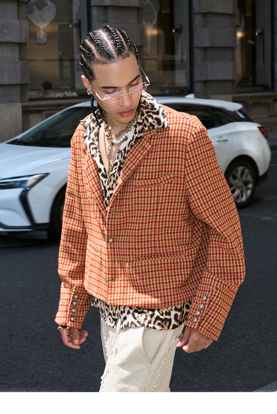 STEEPC Houndstooth Wool Blend Short Suit Jacket | Face 3 Face