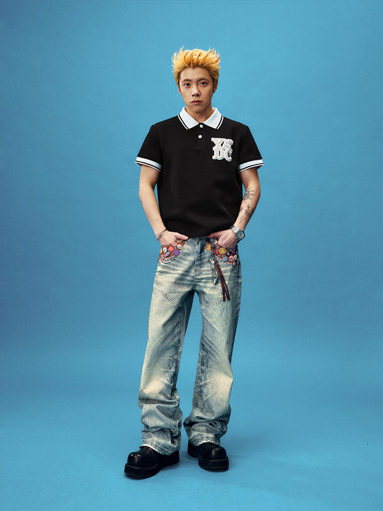 YADcrew Bottle Cap Badge Print Jeans | Face 3 Face