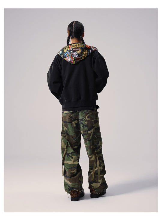 Remedy Badge Print Hood Zip Up Hoodie | Face 3 Face