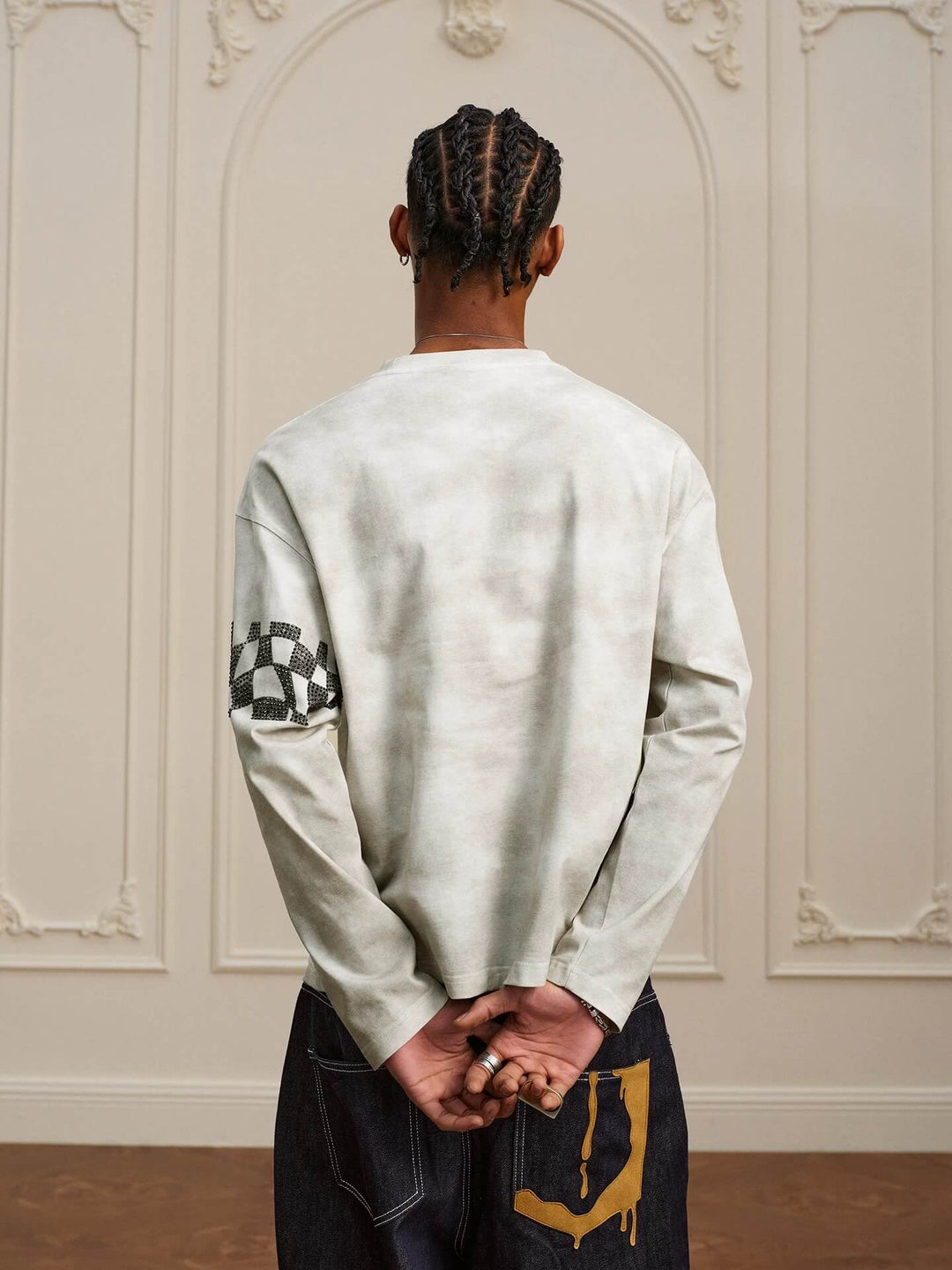 YADcrew Dirty Washed Circus Star Studded Long Sleeve Tee | Face 3 Face