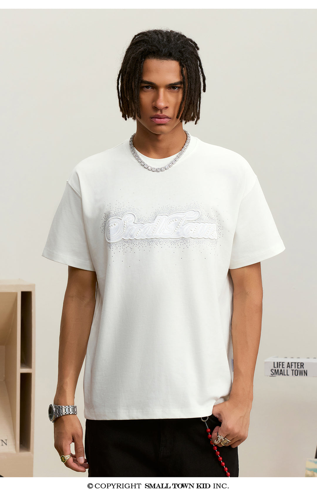 Small Town Kid Pearl and Rhinestone Embroidered Tee | Face 3 Face