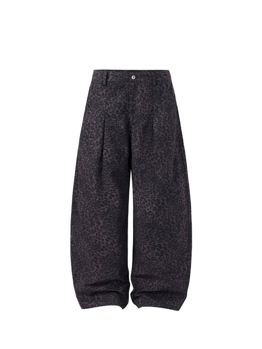 NOVACAM Purple Leopard Print Curved Baggy Pants | Face 3 Face
