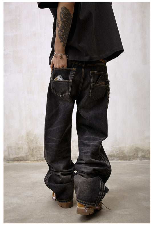 Remedy Double Layer Back Pocket Side Stitch Washed Jeans | Face 3 Face