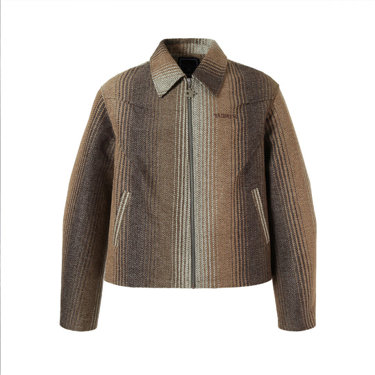 YADcrew Gradient Pleated Striped Shirt Jacket