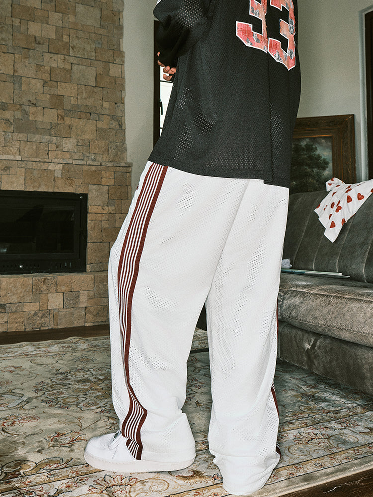 JUST VIBE Double Layer Mesh Side Stripe Track Pants | Face 3 Face