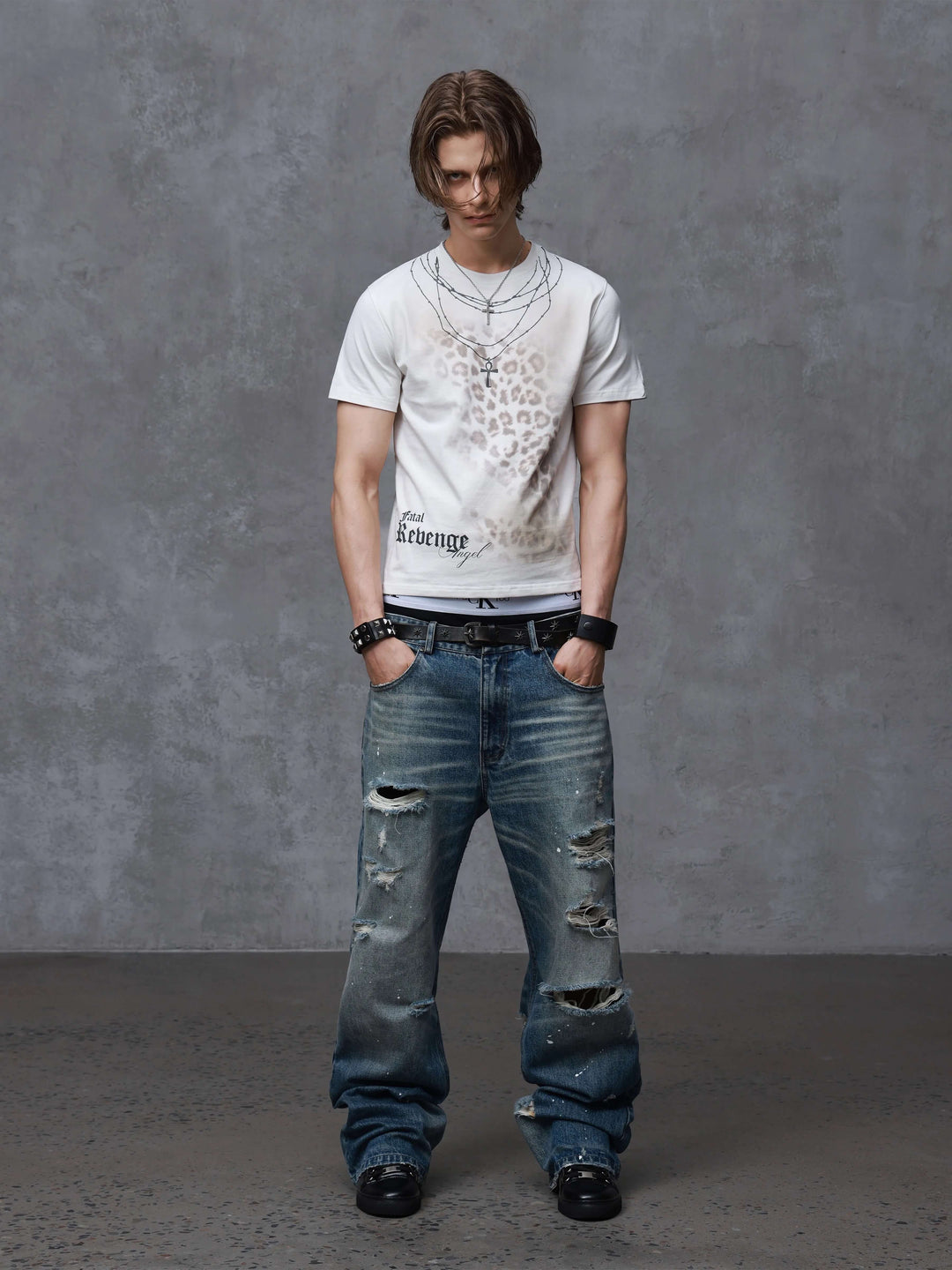ANTIDOTE Back Embroidery Washed Distressed Jeans | Face 3 Face