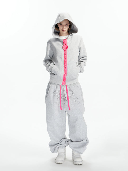 KARMANISTIC Studded Embroidered Oversized Zip Up Hoodie | Face 3 Face