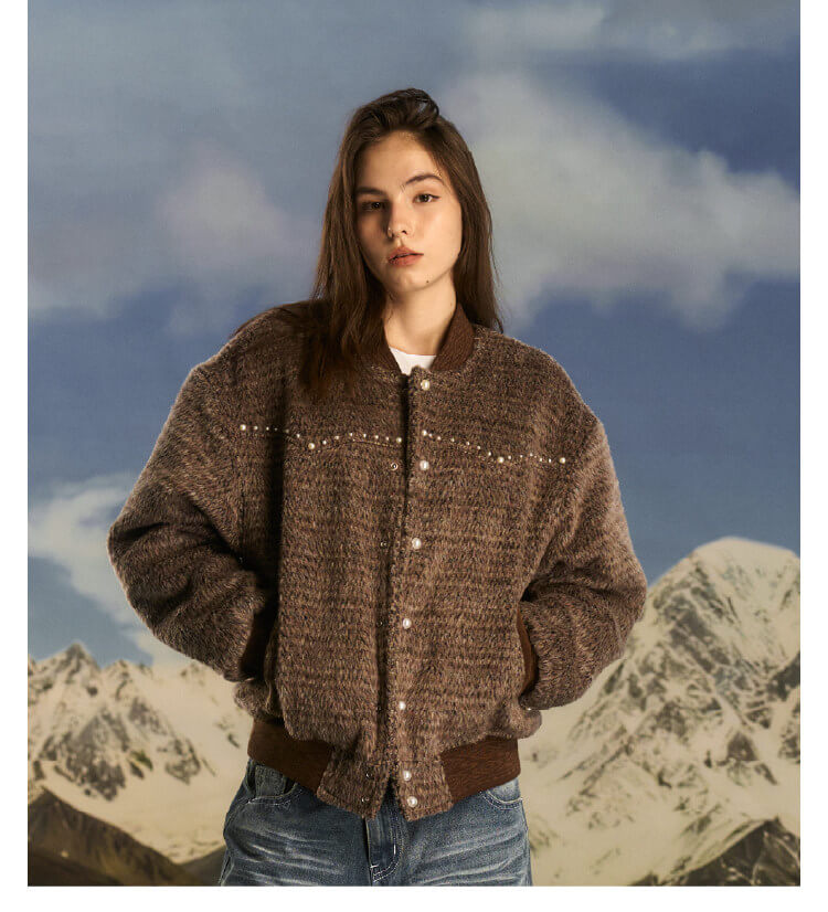 S45 Pearl Studded Fur Varsity Jacket | Face 3 Face