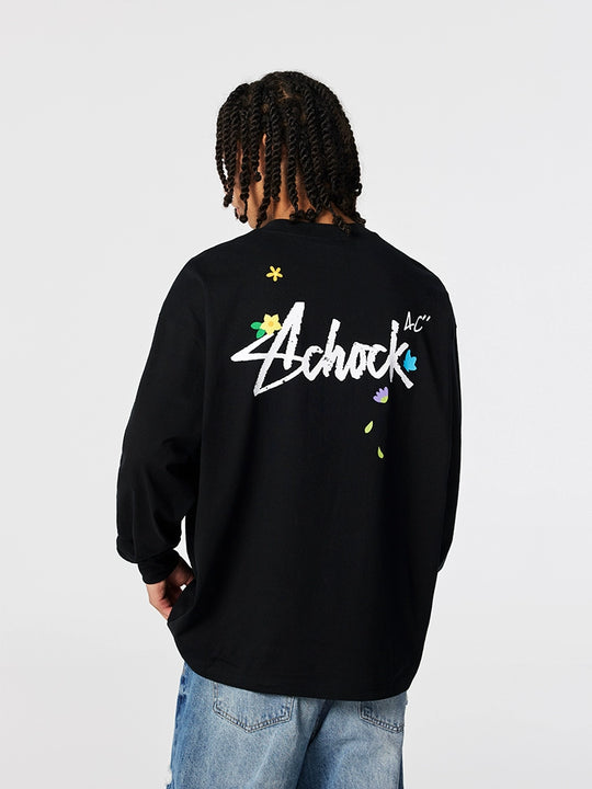Achock Small Flower Logo Print Long Sleeve Tee | Face 3 Face