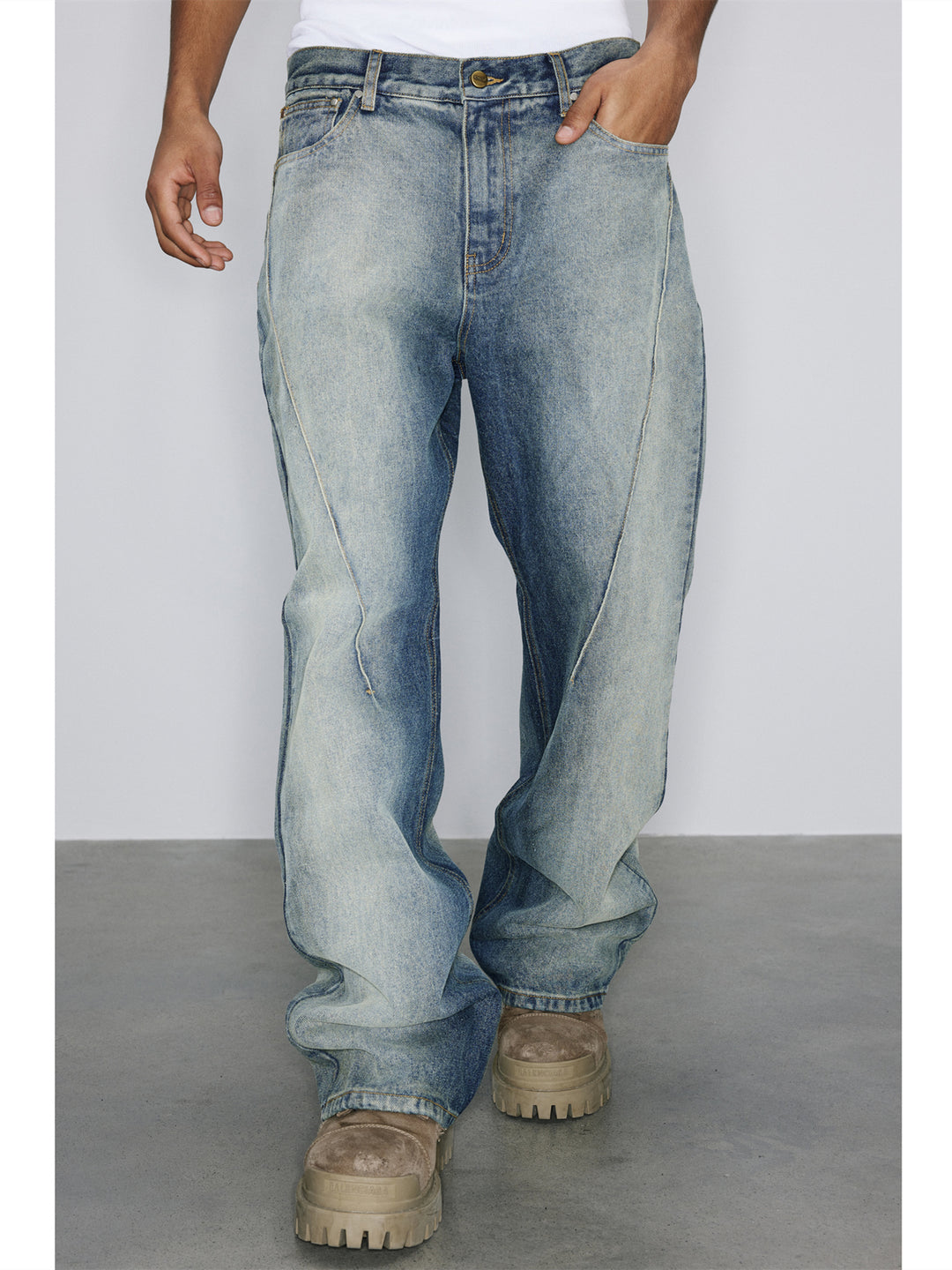 NOVACAM Heavy Washed Gradient Mud Dyed Stitched Flared Jeans | Face 3 Face