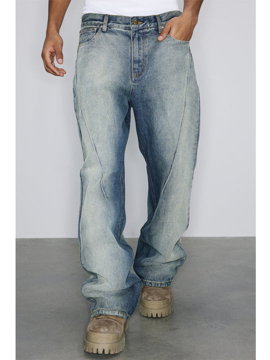 NOVACAM Heavy Washed Gradient Mud Dyed Stitched Flared Jeans | Face 3 Face