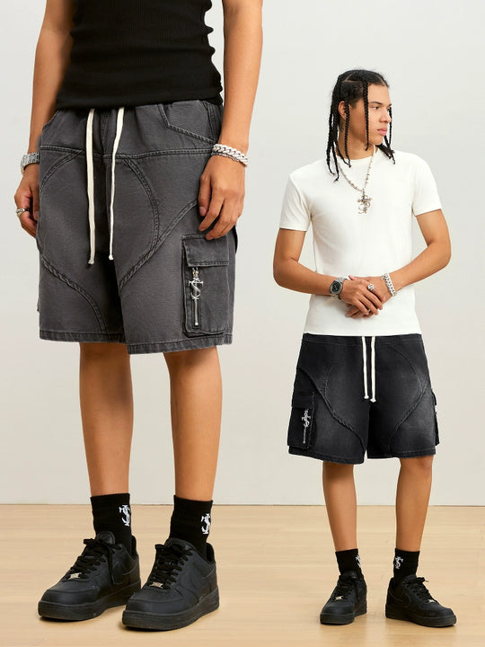 Small Town Kid Washed Denim Utility Cargo Shorts | Face 3 Face
