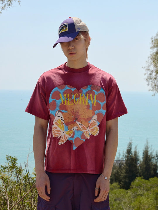 RUSURE Washed Butterfly Heart Print Tee | Face 3 Face