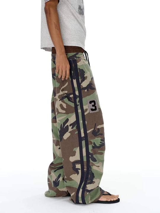 EXITMODE BY BLIND NO PLAN Double Waist Camo Wash Stripe Baggy Pants | Face 3 Face