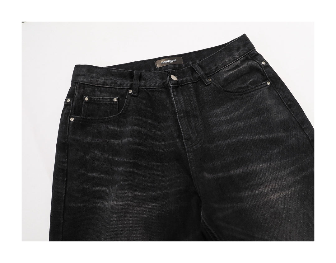 KARMANISTIC Diamond Studded Washed Wide Leg Jeans | Face 3 Face