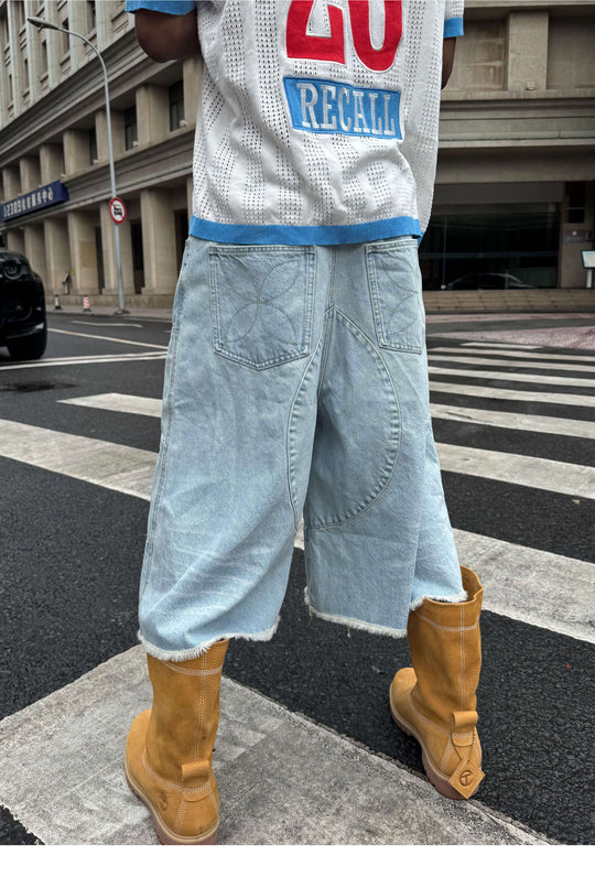 STEEPC Washed Distressed Button Fly Cutoff Baggy Denim Shorts | Face 3 Face