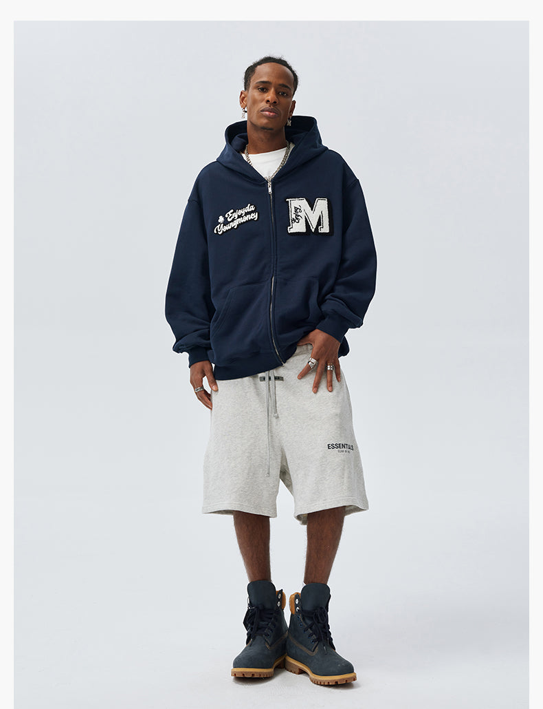MEDM Towel Applique Embroidery Zip-Up Hoodie | Face 3 Face