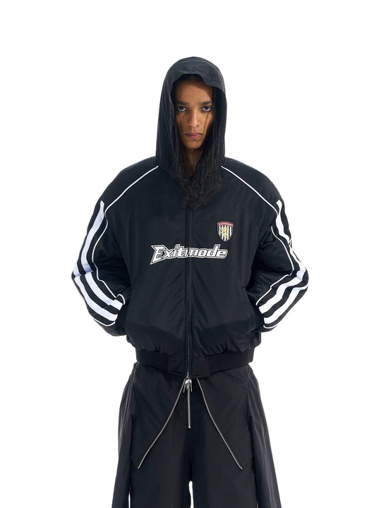 EXITMODE BY BLIND NO PLAN Sport Stripe Sleeve Hooded Bomber Jacket | Face 3 Face