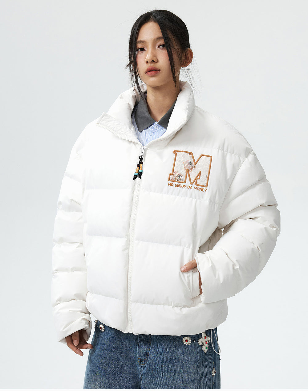 MEDM 3D Embroidered Lace Puffer Jacket | Face 3 Face