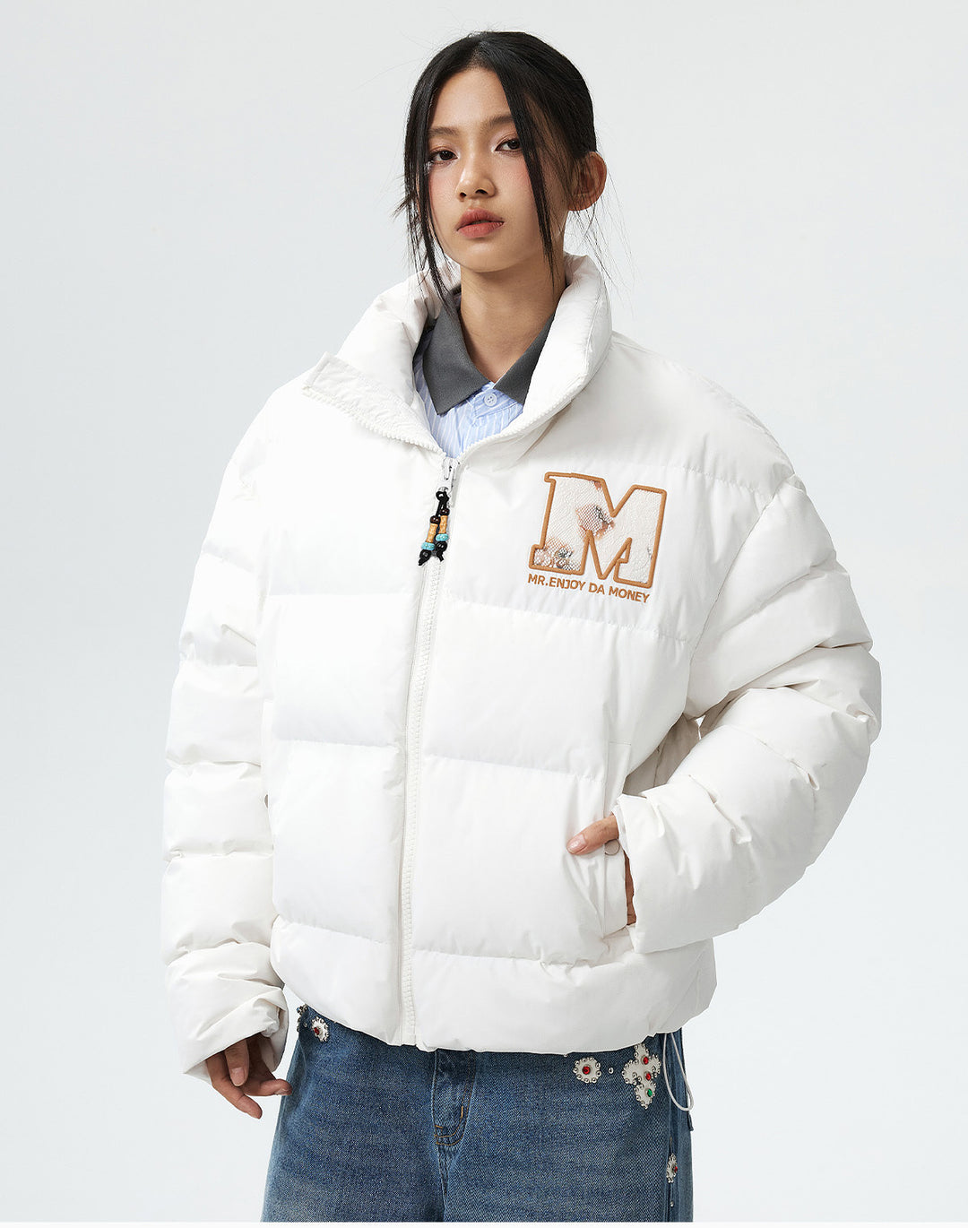 MEDM 3D Embroidered Lace Puffer Jacket | Face 3 Face