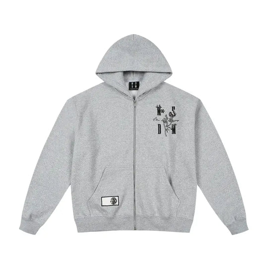 MEDM Beaded Flower Embellished Zip Up Hoodie | Face 3 Face