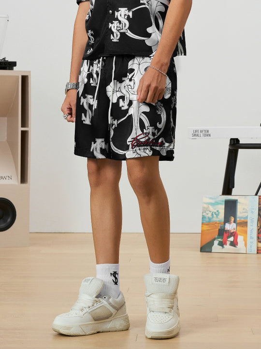 Small Town Kid Monogram Cross Logo Satin Cuban Shirt Set | Face 3 Face