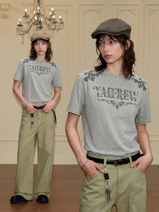 YADcrew Baroque Raised Logo Print Tee | Face 3 Face