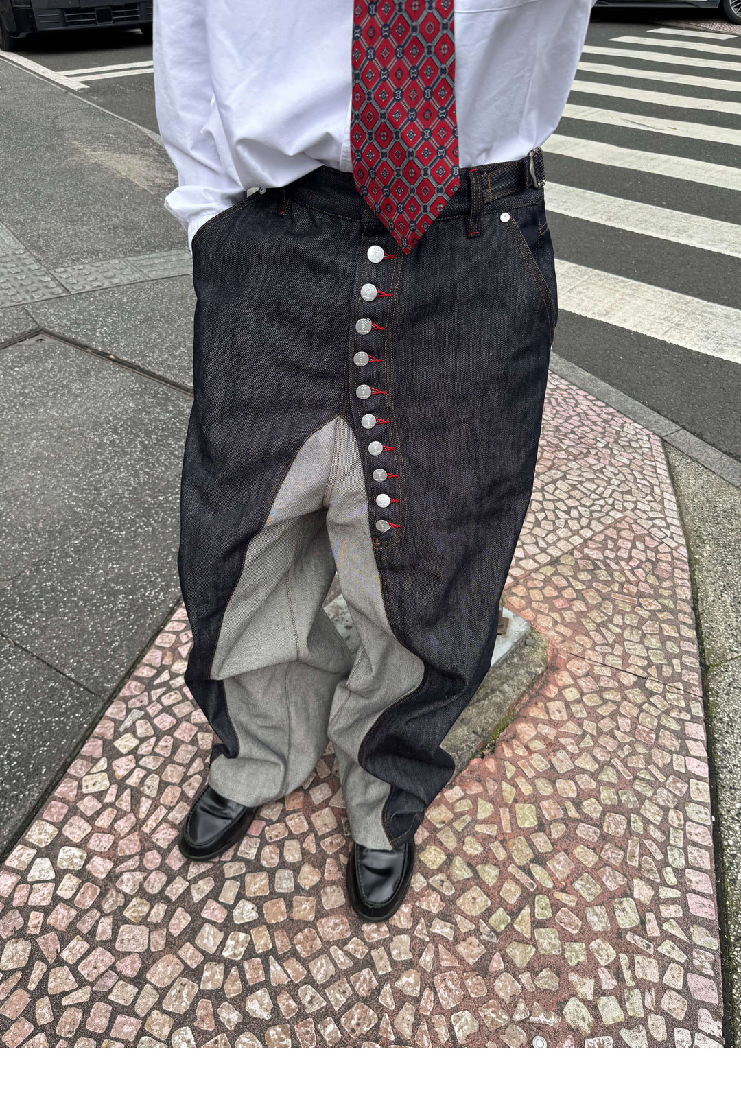 STEEPC Button Fly Reverse Patchwork Baggy Jeans | Face 3 Face