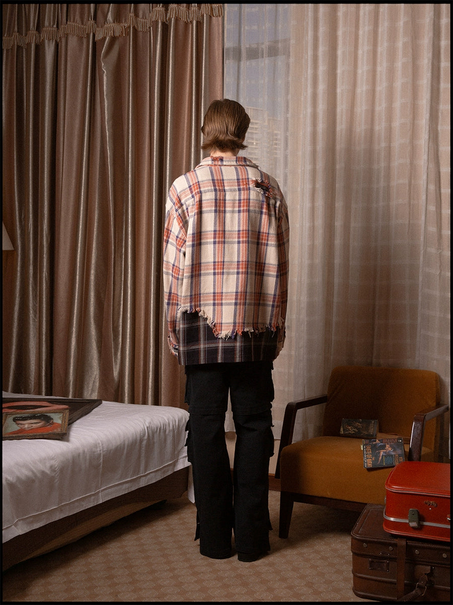 SOD Co. Distressed Layered Plaid Long Sleeve Shirt | Face 3 Face