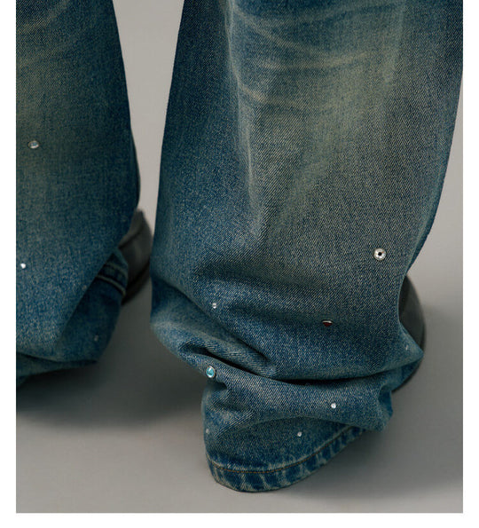 S45 Gemstone and Rhinestone Studded Washed Jeans | Face 3 Face