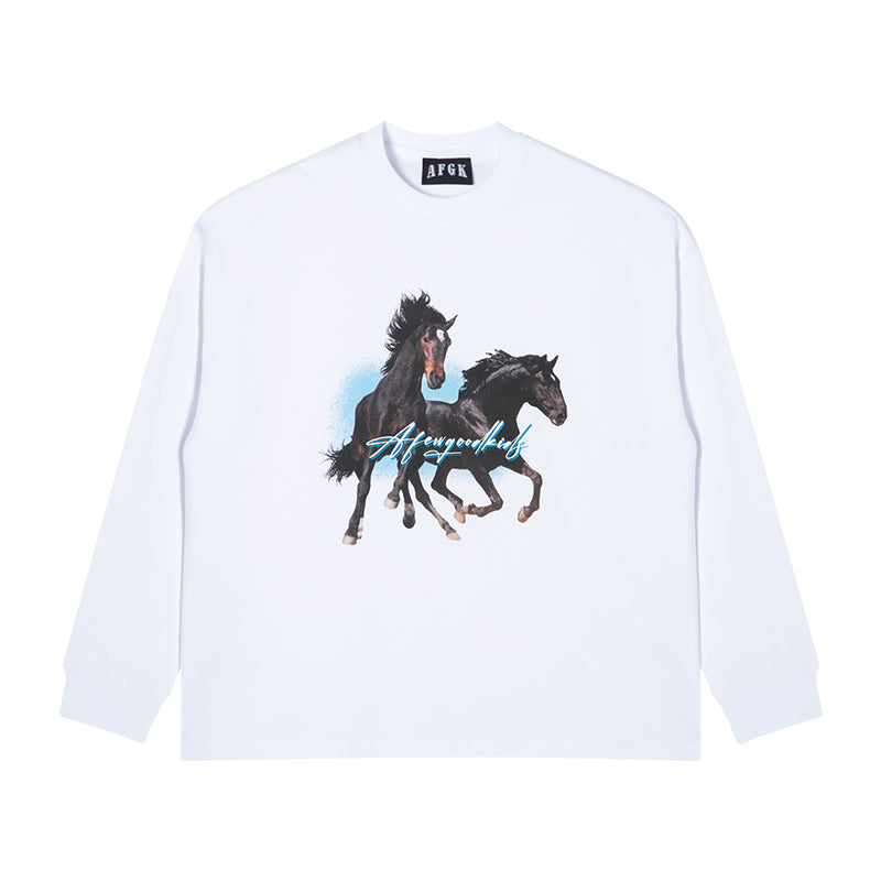 AFGK Prancing Black Horse Long Sleeve Tee