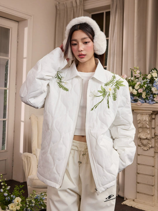 Harsh and Cruel Floral Wreath Embroidery Puffer Quilted Jacket | Face 3 Face