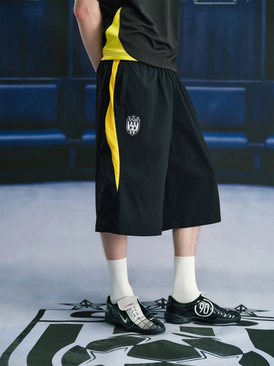 S45 Yellow Color Block Nylon Soccer Shorts | Face 3 Face