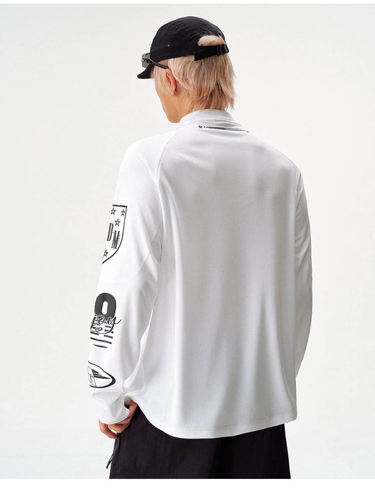 MEDM Multi Logo Print Quick Dry Long Sleeve Sports Tee | Face 3 Face