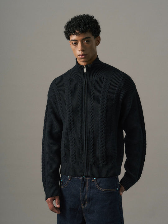 S45 Turquoise Studded Twisted Knit Zip Up Cardigan | Face 3 Face