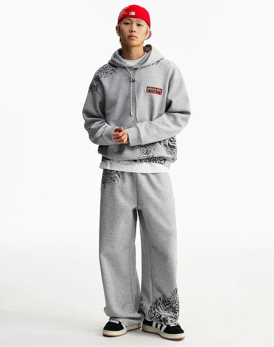 MEDM Leopard and Logo Print Baggy Sweatpants | Face 3 Face