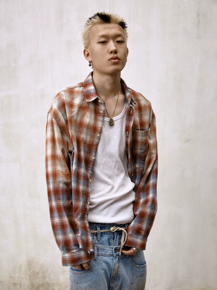 Remedy Gradient Washed Plaid Long Sleeve Shirt | Face 3 Face