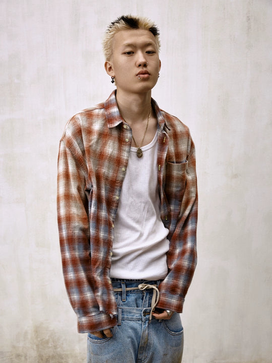 Remedy Gradient Washed Plaid Long Sleeve Shirt | Face 3 Face